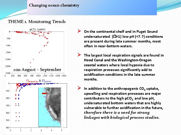 Changing ocean chemistry THEME 1. Monitoring Trends Ø On the continental shelf and in