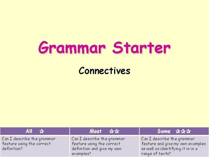 Grammar Starter Connectives All ✰ Can I describe the grammar feature using the correct