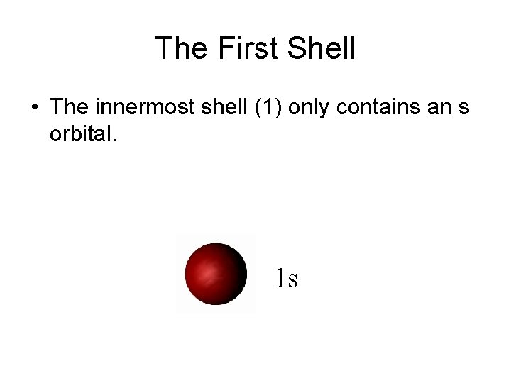 The First Shell • The innermost shell (1) only contains an s orbital. 1