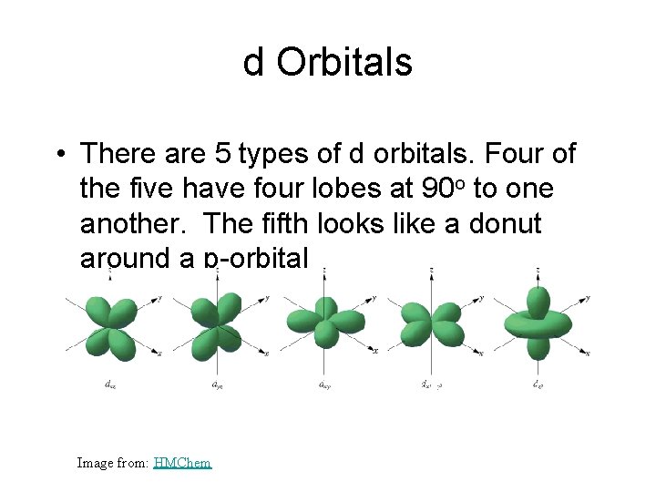 d Orbitals • There are 5 types of d orbitals. Four of the five
