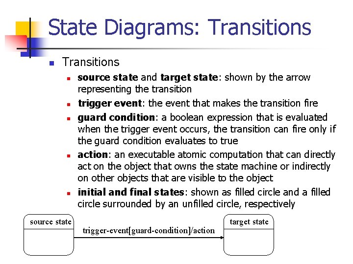 State Diagrams: Transitions n n n source state and target state: shown by the State Diagrams: Transitions n n n source state and target state: shown by the