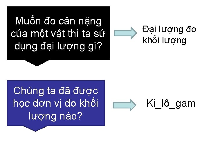 Muốn đo cân nặng của một vật thì ta sử dụng đại lượng gì?