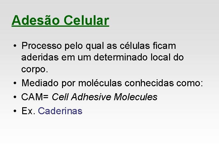 Adesão Celular • Processo pelo qual as células ficam aderidas em um determinado local