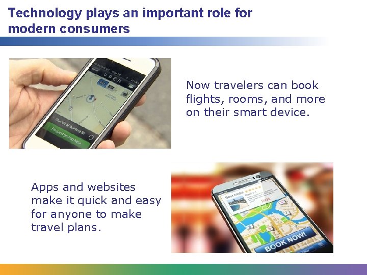 Technology plays an important role for modern consumers Now travelers can book flights, rooms, Technology plays an important role for modern consumers Now travelers can book flights, rooms,