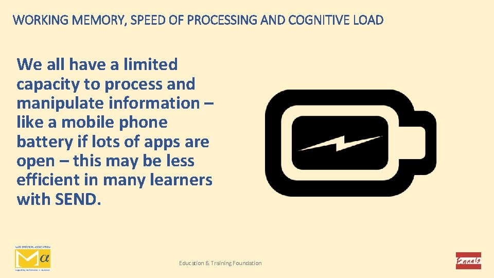 WORKING MEMORY, SPEED OF PROCESSING AND COGNITIVE LOAD We all have a limited capacity
