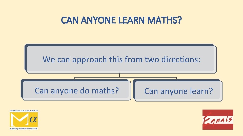 CAN ANYONE LEARN MATHS? We can approach this from two directions: Can anyone do