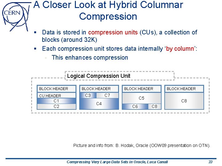 A Closer Look at Hybrid Columnar Compression § Data is stored in compression units