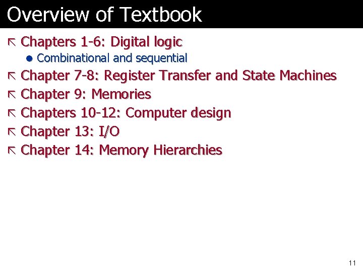 Overview of Textbook ã Chapters 1 -6: Digital logic l Combinational and sequential ã Overview of Textbook ã Chapters 1 -6: Digital logic l Combinational and sequential ã