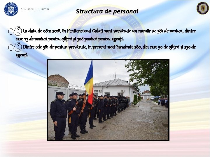 Structura de personal La data de 08. 11. 2018, în Penitenciarul Galați sunt prevăzute