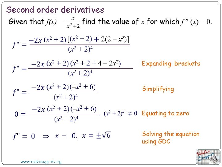 31 December 2021 Second derivative LO To find