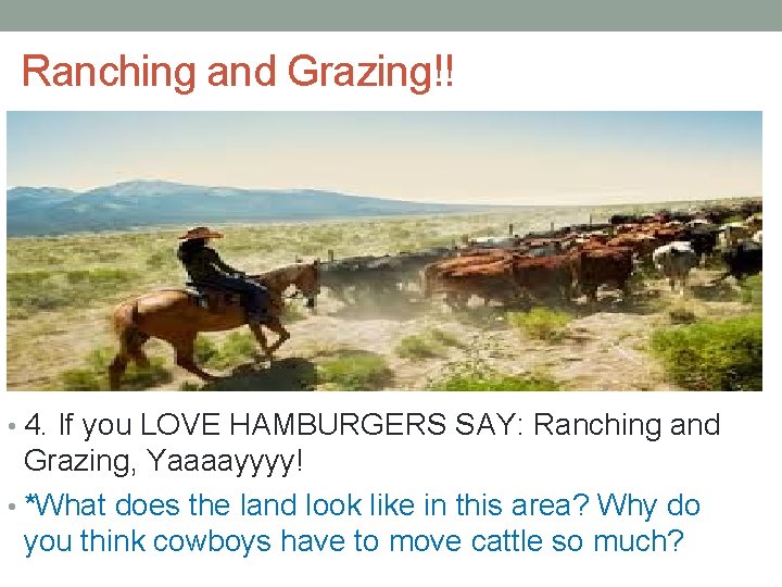 Ranching and Grazing!! • 4. If you LOVE HAMBURGERS SAY: Ranching and Grazing, Yaaaayyyy!