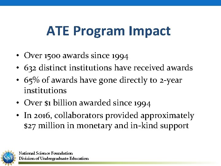 ATE Program Impact • Over 1500 awards since 1994 • 632 distinct institutions have