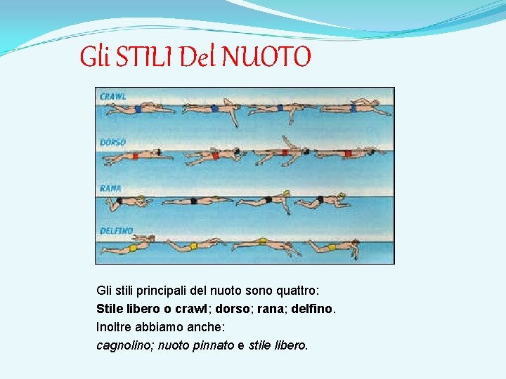 Gli STILI Del NUOTO Gli stili principali del nuoto sono quattro: Stile libero o