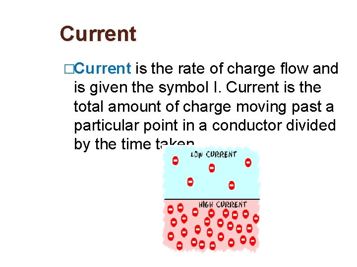 Current �Current is the rate of charge flow and is given the symbol I.