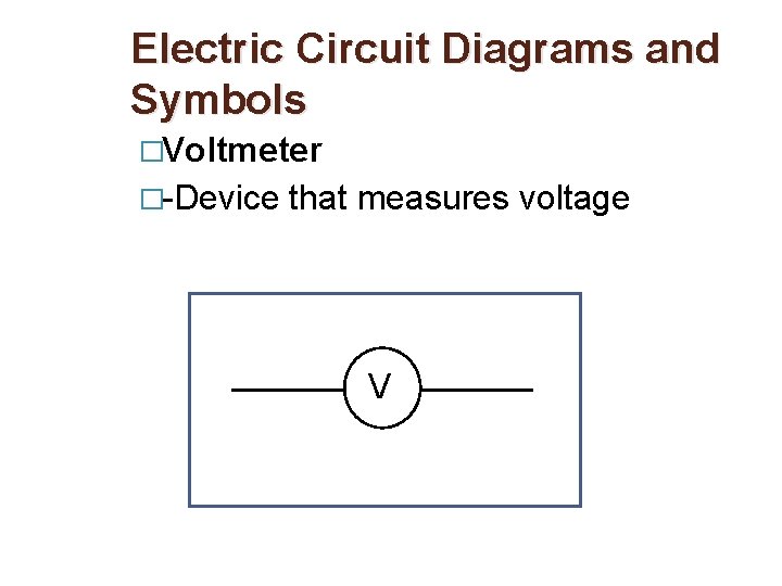 Electric Circuit Diagrams and Symbols �Voltmeter �-Device that measures voltage V 