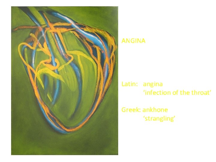 ANGINA Latin: angina ‘infection of the throat’ Greek: ankhone ‘strangling’ 