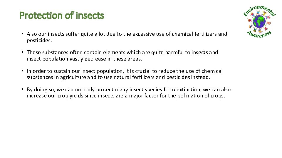 Protection of insects • Also our insects suffer quite a lot due to the