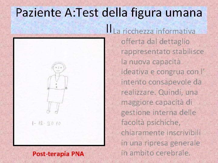 Paziente A: Test della figura umana II La ricchezza informativa Post-terapia PNA offerta dal