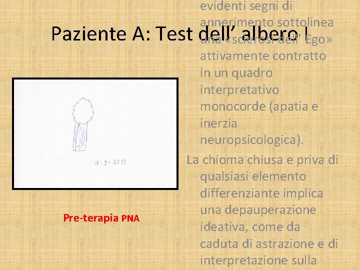 Paziente A: Pre-terapia PNA evidenti segni di annerimento sottolinea Test dell’ albero una «sclerosi