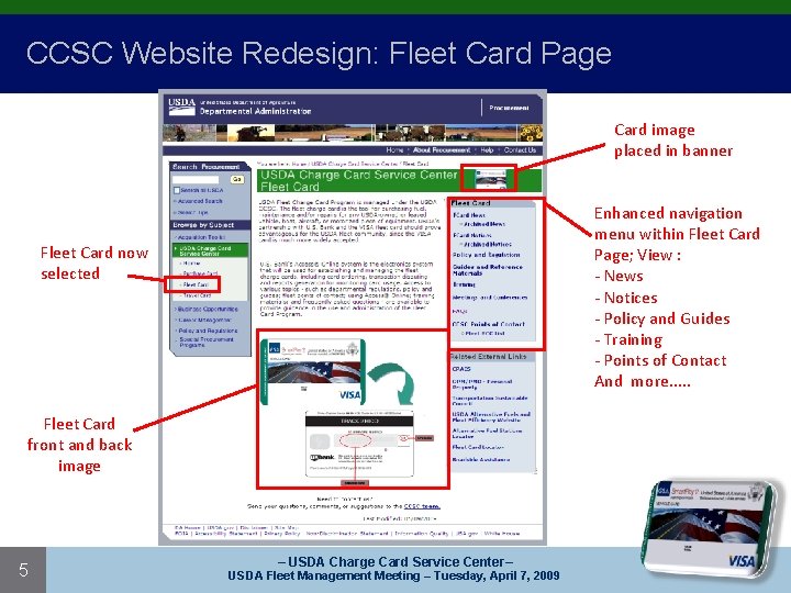 CCSC Website Redesign: Fleet Card Page Card image placed in banner Enhanced navigation menu