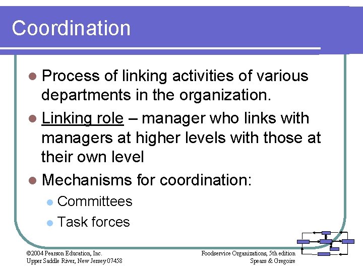 Coordination l Process of linking activities of various departments in the organization. l Linking Coordination l Process of linking activities of various departments in the organization. l Linking