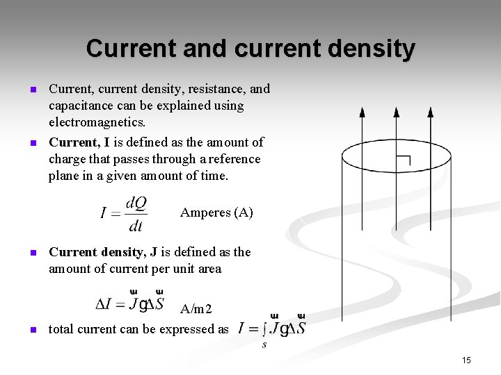 Current and current density n n Current, current density, resistance, and capacitance can be