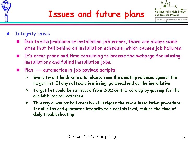 Meeting – NN Xxxxxx 2009 Issues and future plans Integrity check Due to site