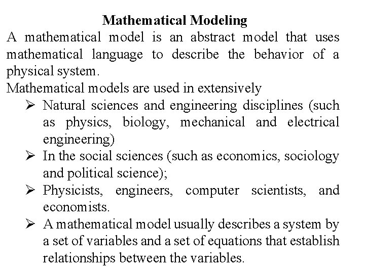 Abstract Model Examplesmaths Addis Ababa University Addis Ababa Institute of Technology