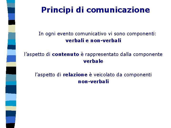 Principi di comunicazione In ogni evento comunicativo vi sono componenti: verbali e non-verbali l’aspetto