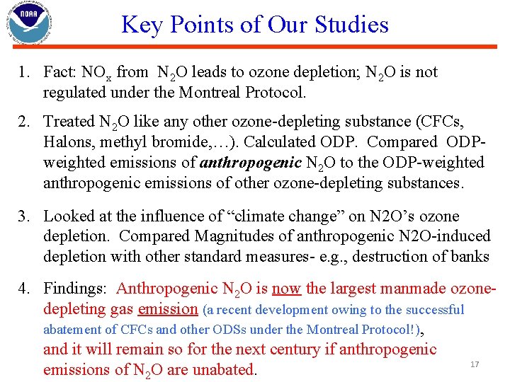 Key Points of Our Studies 1. Fact: NOx from N 2 O leads to