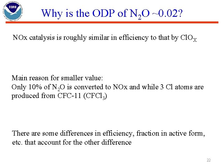 Why is the ODP of N 2 O ~0. 02? NOx catalysis is roughly