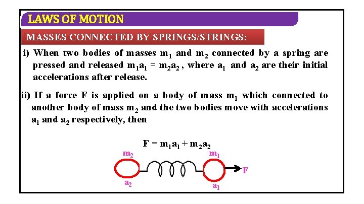 LAWS OF MOTION MASSES CONNECTED BY SPRINGS/STRINGS: i) When two bodies of masses m