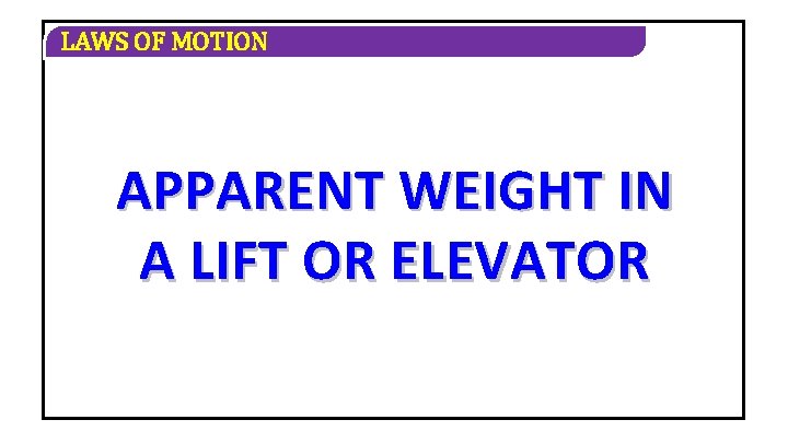 LAWS OF MOTION APPARENT WEIGHT IN A LIFT OR ELEVATOR 