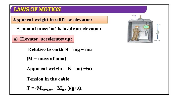 LAWS OF MOTION Apparent weight in a lift or elevator: A man of mass