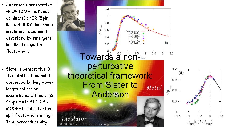  • Anderson’s perspective UV (DMFT & Kondo dominant) or IR (Spin liquid &