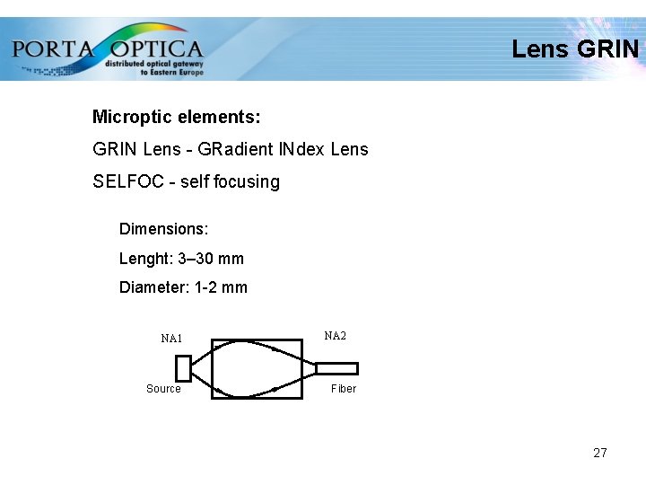Lens GRIN Microptic elements: GRIN Lens - GRadient INdex Lens SELFOC - self focusing