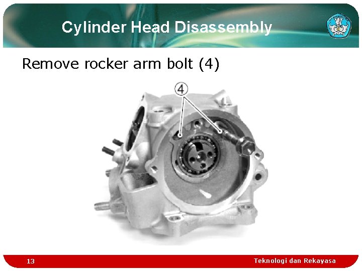 Cylinder Head Disassembly Remove rocker arm bolt (4) 13 Teknologi dan Rekayasa Cylinder Head Disassembly Remove rocker arm bolt (4) 13 Teknologi dan Rekayasa