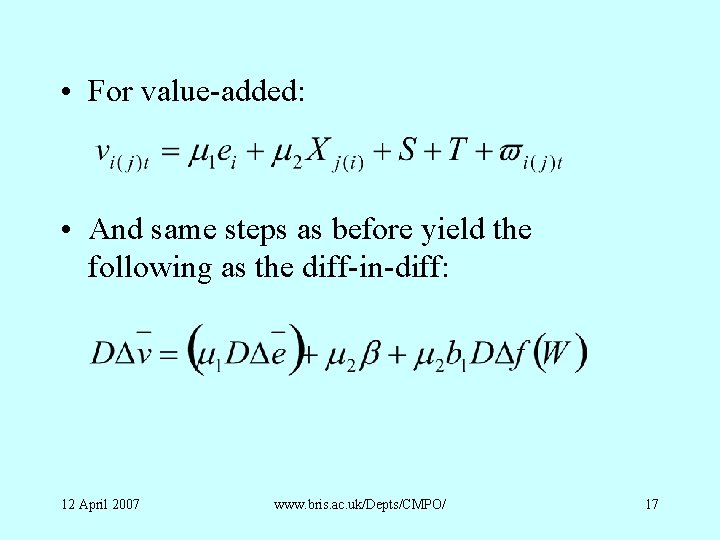  • For value-added: • And same steps as before yield the following as