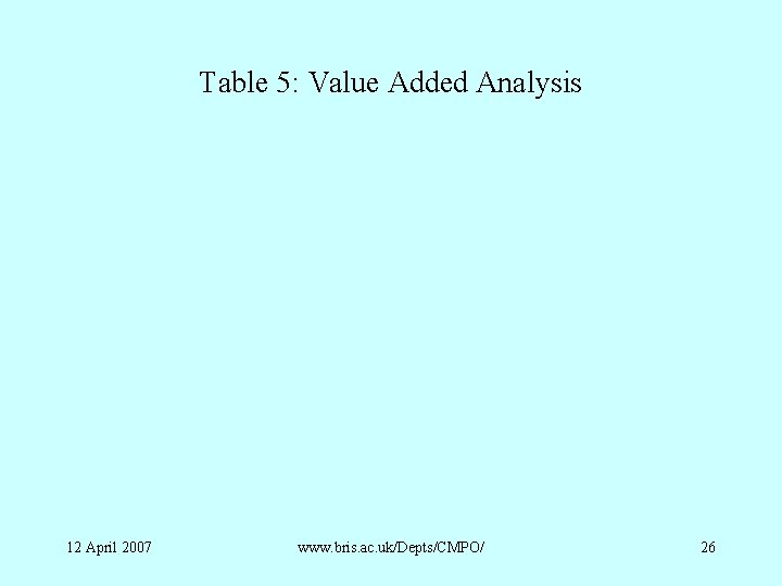 Table 5: Value Added Analysis 12 April 2007 www. bris. ac. uk/Depts/CMPO/ 26 