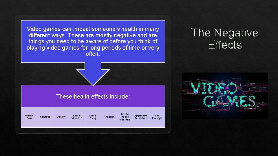 Video games can impact someone’s health in many different ways. These are mostly negative