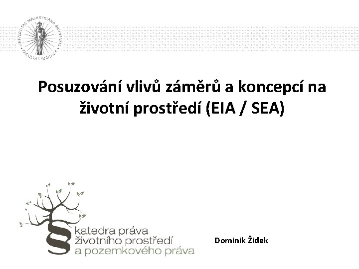Posuzování vlivů záměrů a koncepcí na životní prostředí (EIA / SEA) Dominik Židek 