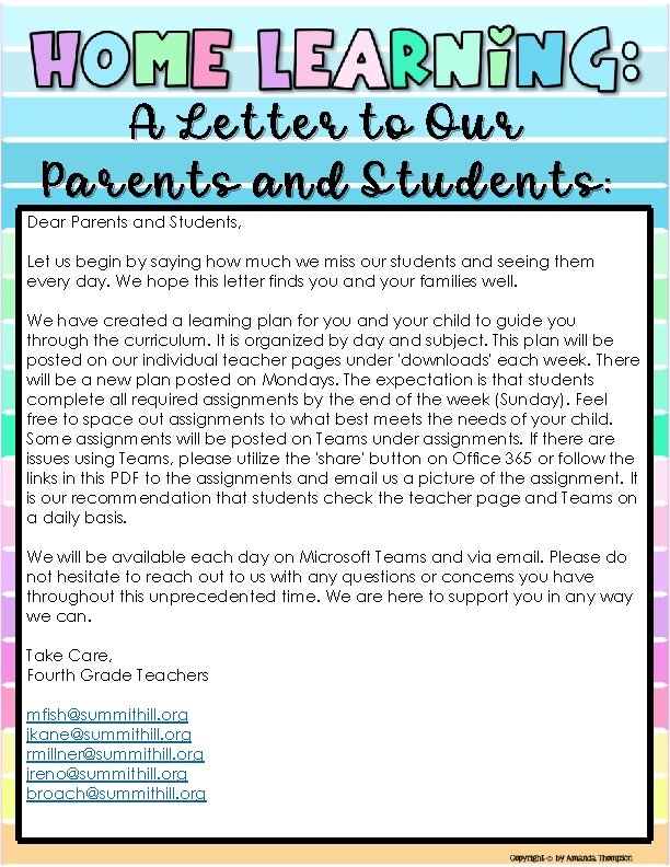 A Letter to Our Parents and Students: Dear Parents and Students, Let us begin