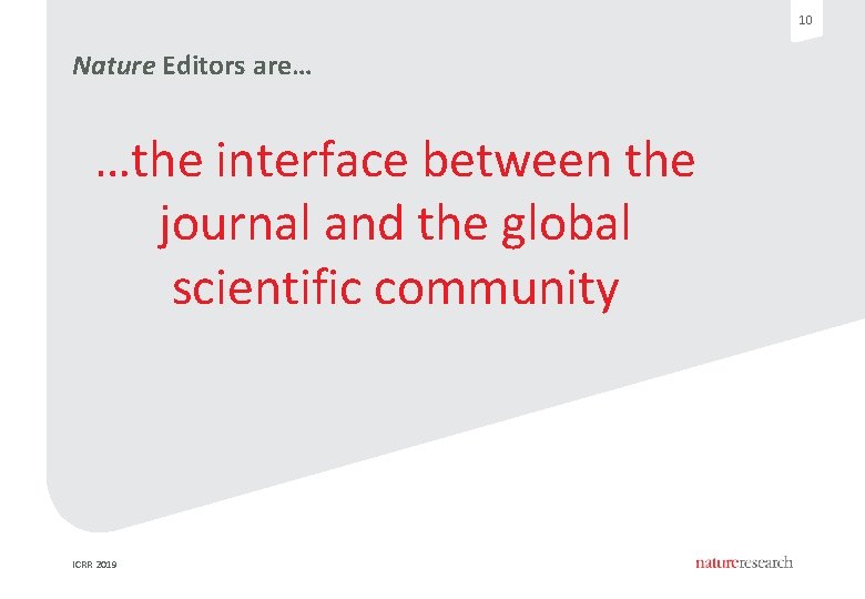 10 Nature Editors are… …the interface between the journal and the global scientific community 10 Nature Editors are… …the interface between the journal and the global scientific community