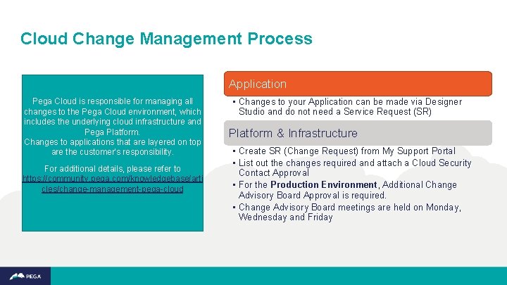 Cloud Change Management Process Application Pega Cloud is responsible for managing all changes to