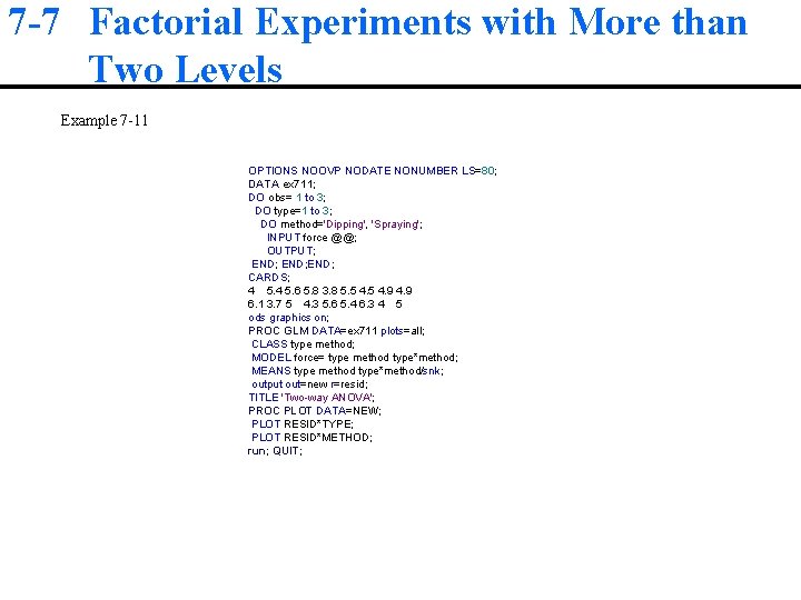 7 -7 Factorial Experiments with More than Two Levels Example 7 -11 OPTIONS NOOVP