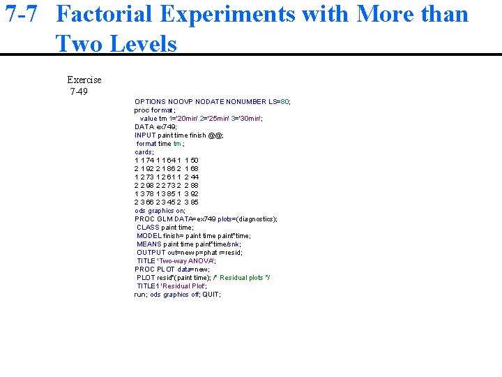 7 -7 Factorial Experiments with More than Two Levels Exercise 7 -49 OPTIONS NOOVP