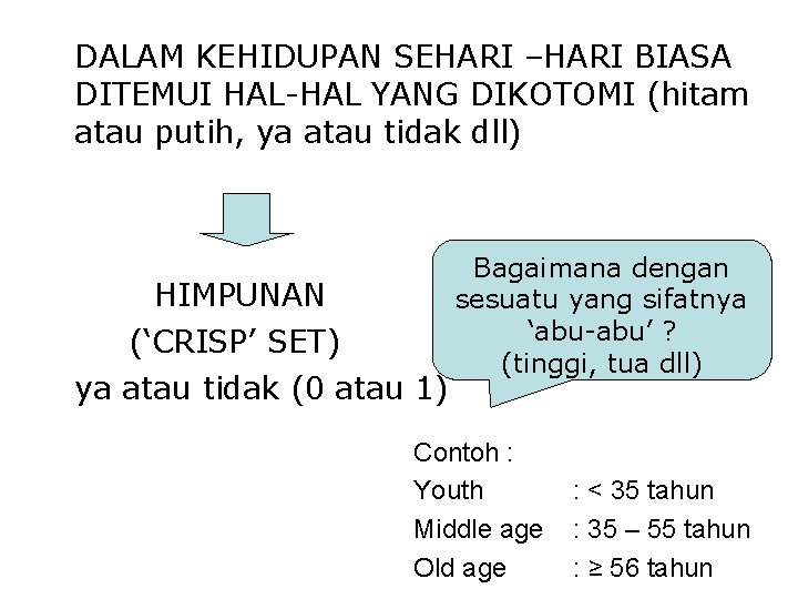 DALAM KEHIDUPAN SEHARI –HARI BIASA DITEMUI HAL-HAL YANG DIKOTOMI (hitam atau putih, ya atau