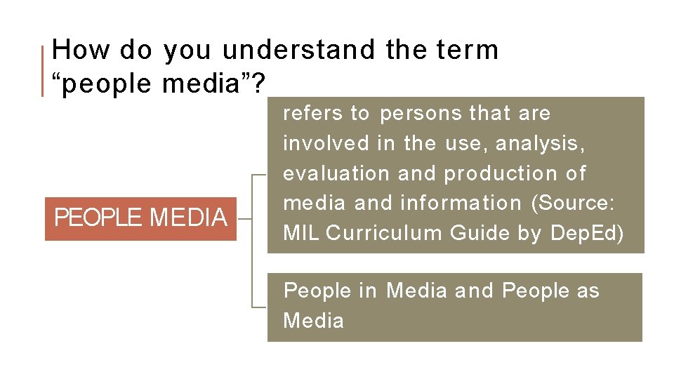 How do you understand the term “people media”? PEOPLE MEDIA refers to persons that