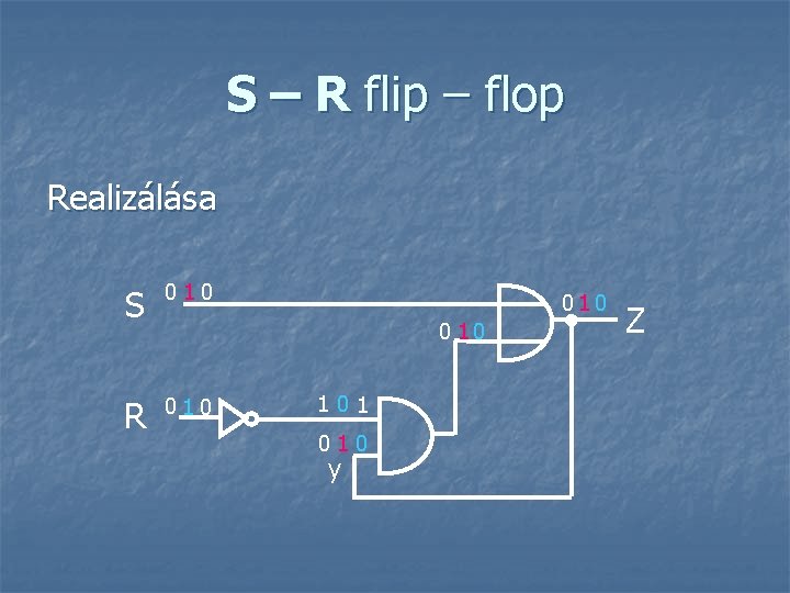 S – R flip – flop Realizálása S 010 R 010 0 10 101
