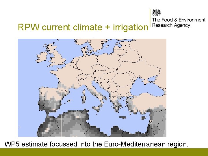 RPW current climate + irrigation WP 5 estimate focussed into the Euro-Mediterranean region. 